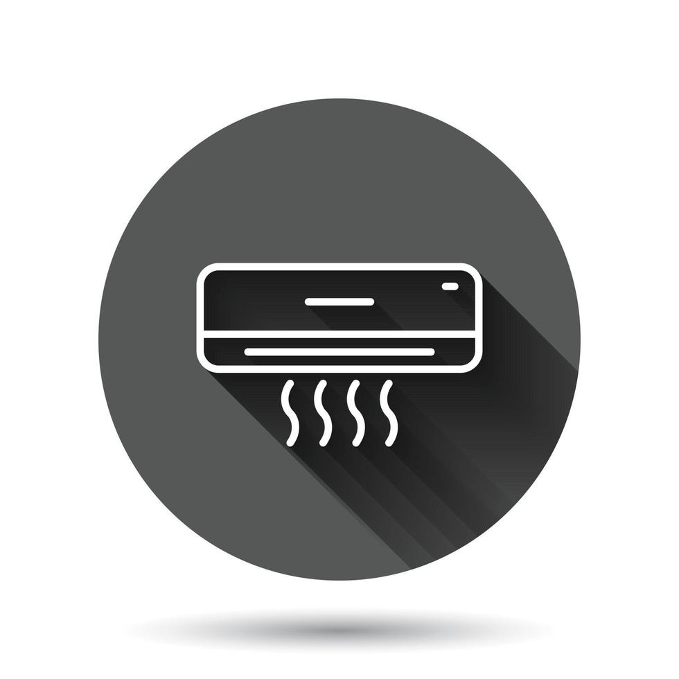 Conditioner icon in flat style. Cooler vector illustration on black round background with long shadow effect. Cold climate circle button business concept.