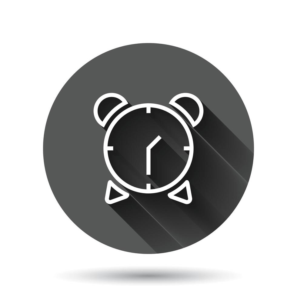 Clock icon in flat style. Watch vector illustration on black round background with long shadow effect. Timer circle button business concept.