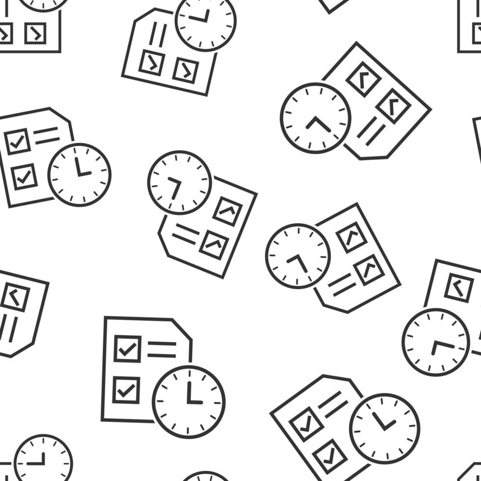 Contract time icon in flat style. Document with clock vector illustration on white isolated background. Deadline seamless pattern business concept.