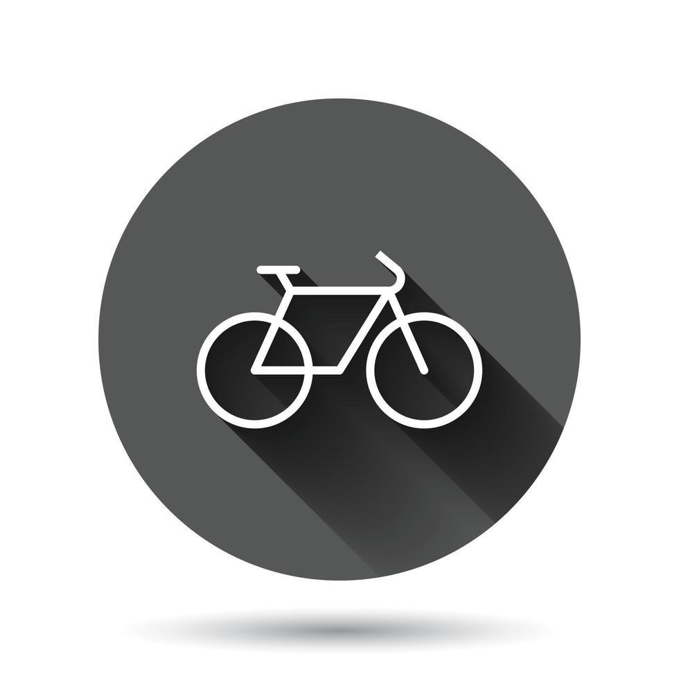 Bicycle icon in flat style. Bike vector illustration on black round background with long shadow effect. Cycle travel circle button business concept.