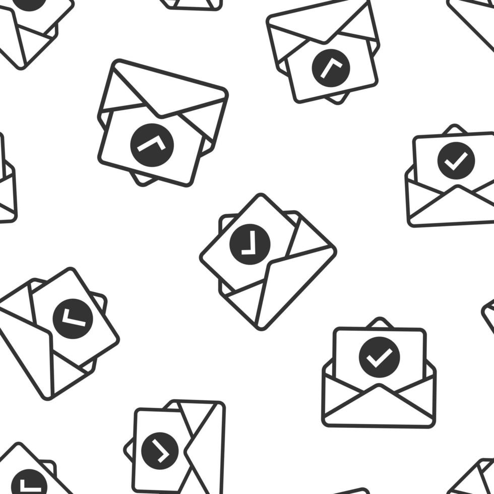 Envelope with confirmed document icon in flat style. Verify vector illustration on white isolated background. Receive seamless pattern business concept.