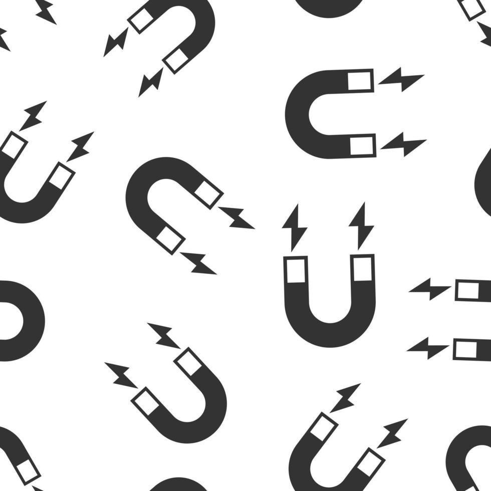 Magnet icon in flat style. Attract vector illustration on white isolated background. Electromagnetic seamless pattern business concept.