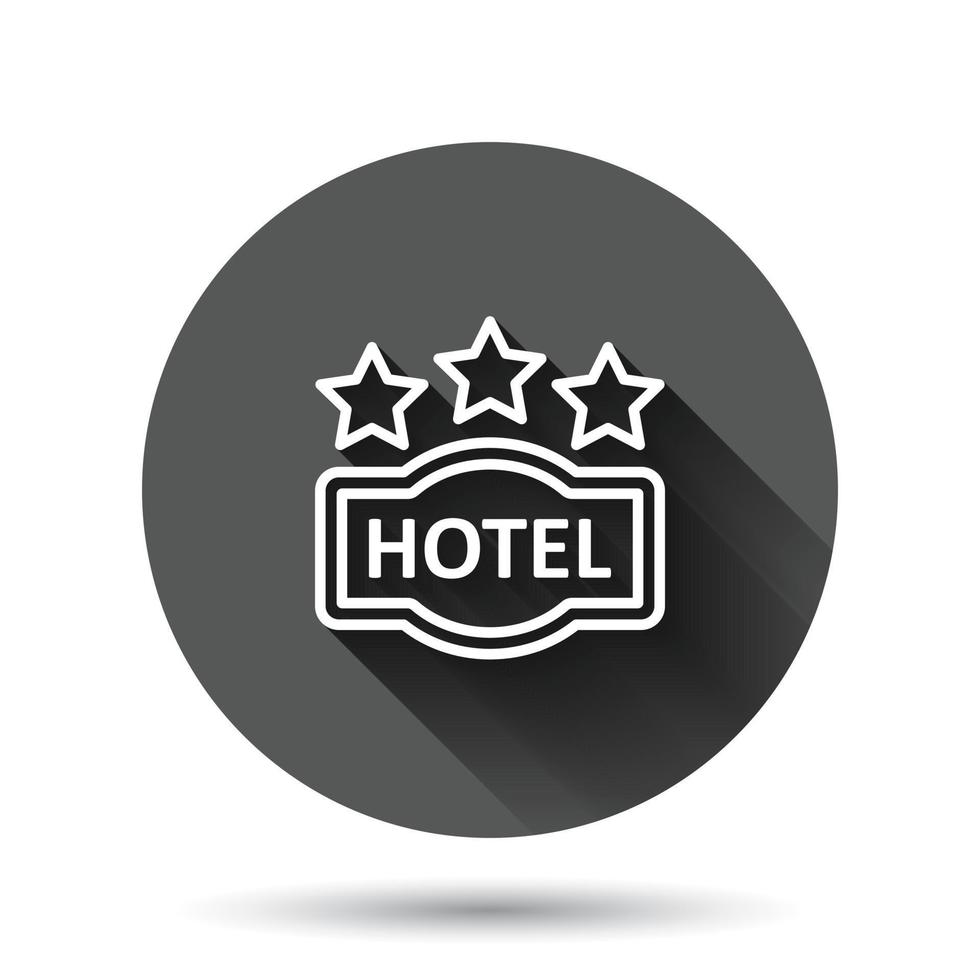 icono de signo de hotel 3 estrellas en estilo plano. ilustración de vector de posada sobre fondo redondo negro con efecto de sombra larga. concepto de negocio de botón de círculo de información de habitación de albergue.