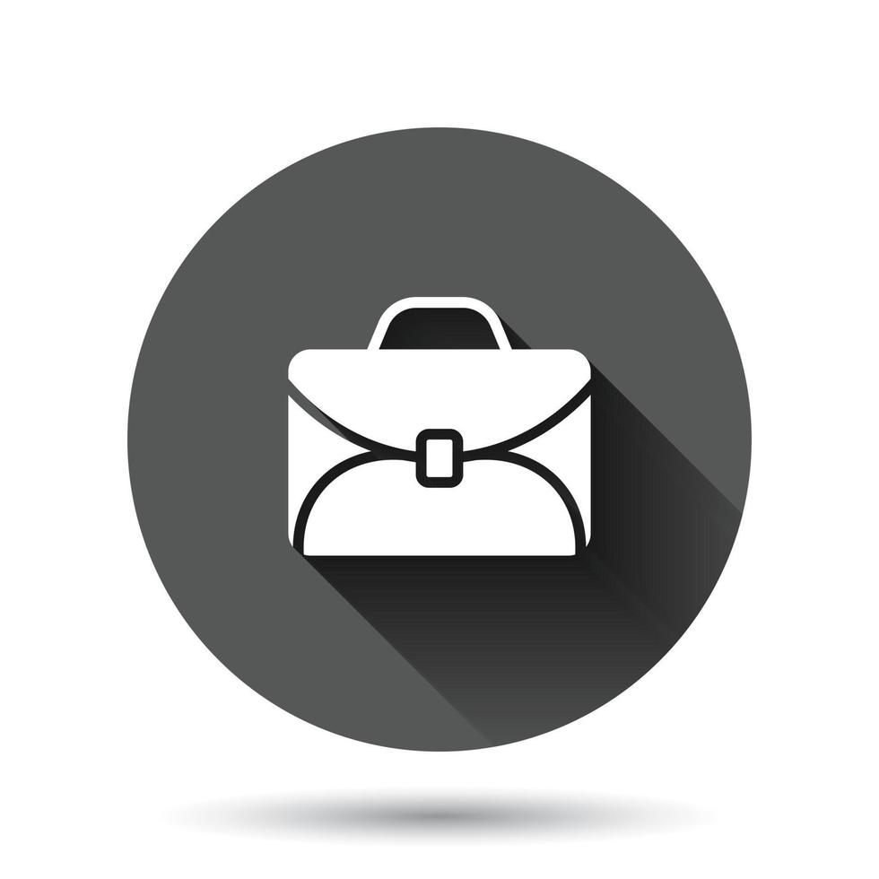 Briefcase icon in flat style. Businessman bag vector illustration on black round background with long shadow effect. Portfolio circle button business concept.