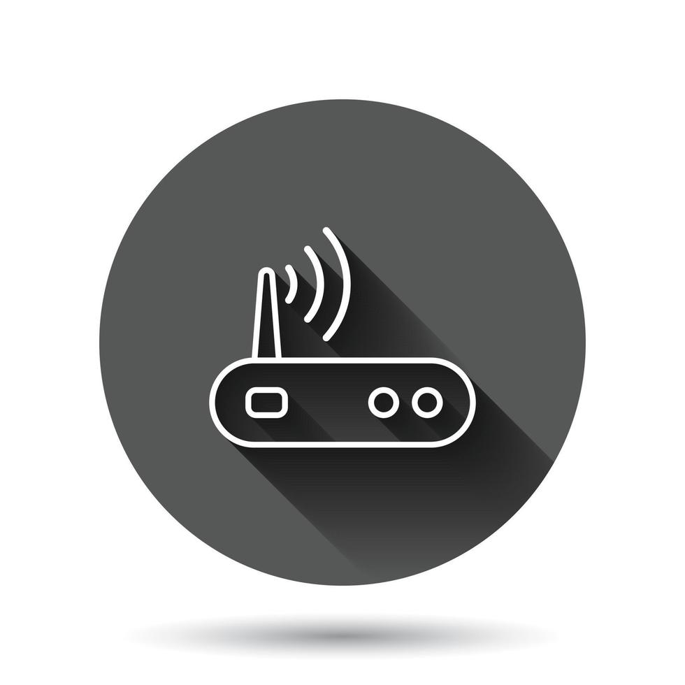 icono de enrutador wifi en estilo plano. ilustración vectorial de banda ancha sobre fondo redondo negro con efecto de sombra larga. Concepto de negocio de botón de círculo de conexión a Internet. vector