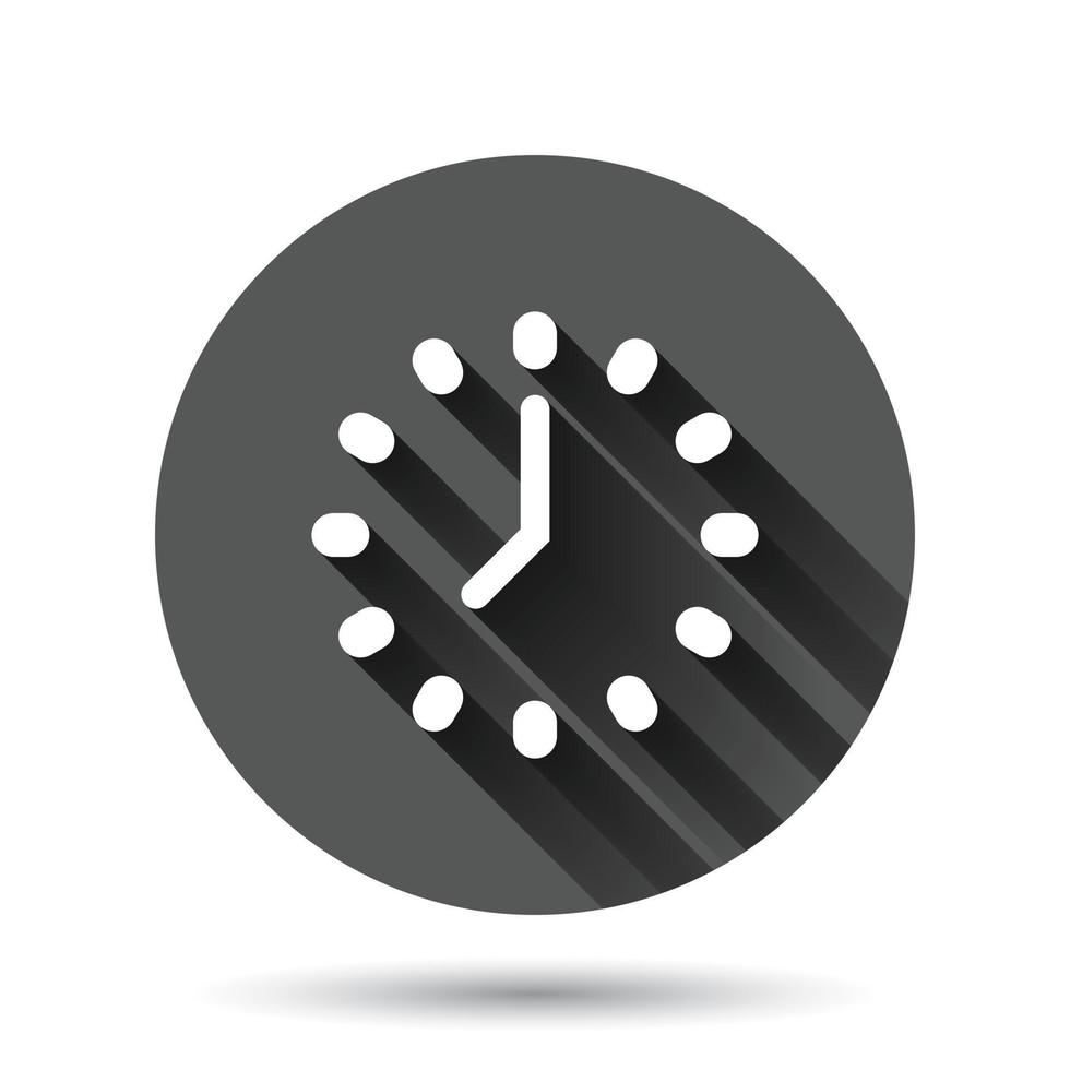 icono de reloj en estilo plano. ver ilustración vectorial sobre fondo redondo negro con efecto de sombra larga. concepto de negocio de botón de círculo de temporizador. vector