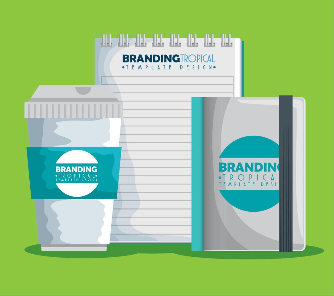 plastic coffee cup with notebooks product vector