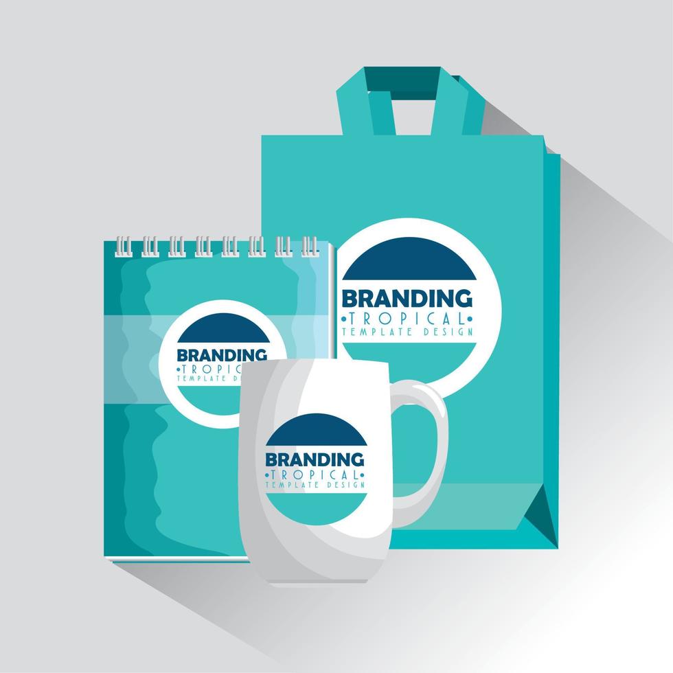 notebook with coffee cup and product bag vector