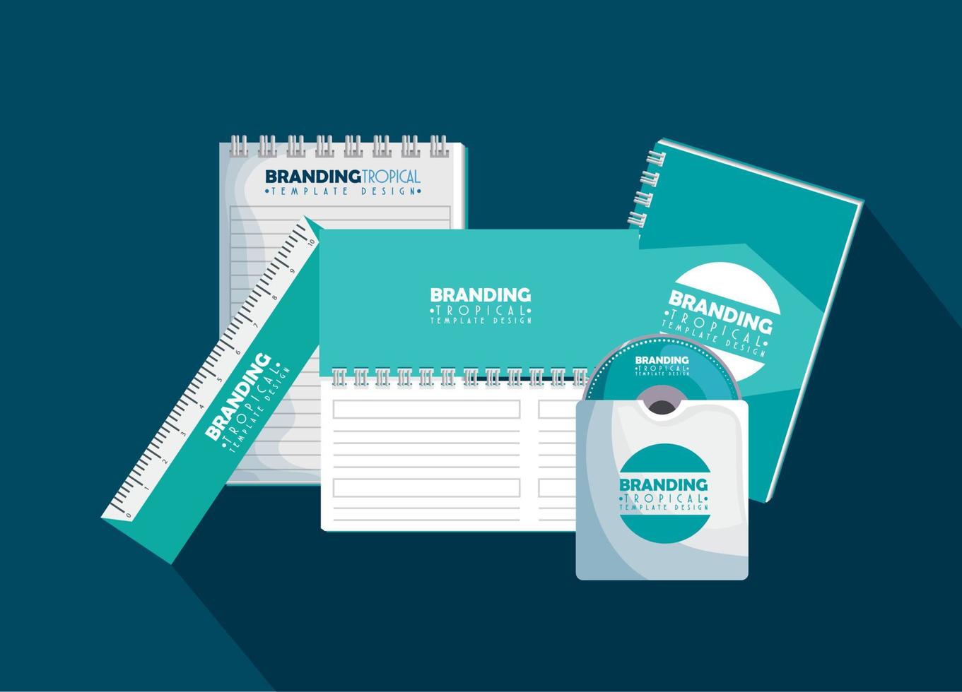 notebooks product with ruler and cd inside envelope vector