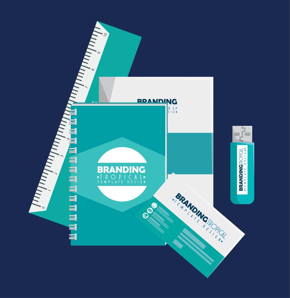 business notebook with document and ruler with usb memory vector
