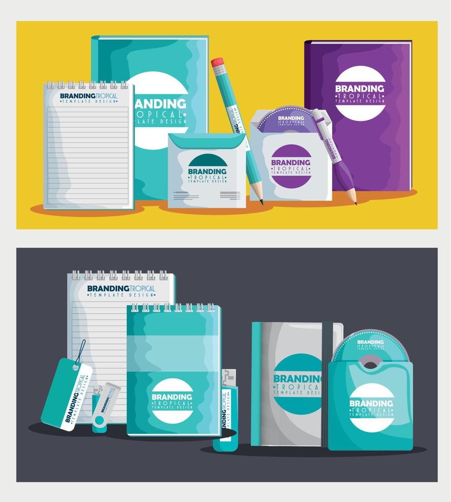 set of branding product how notebooks and cd with usb memory vector