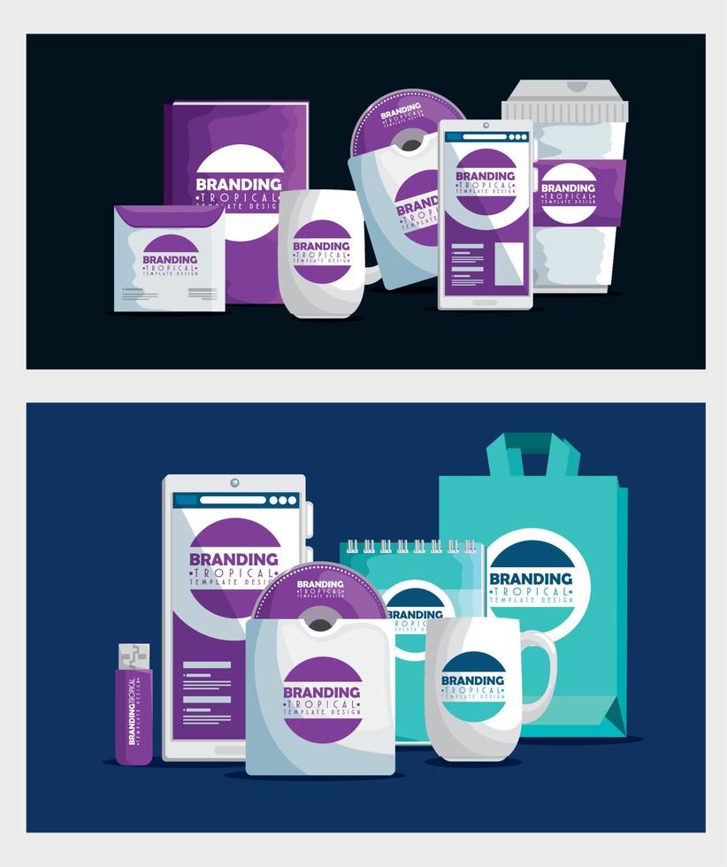 set of notebooks with coffee cup and cd inside envelope vector