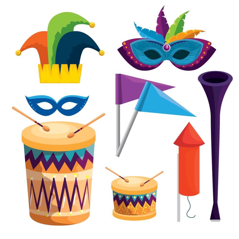 conjunto de decoración de la tradición del carnaval para la celebración del festival vector