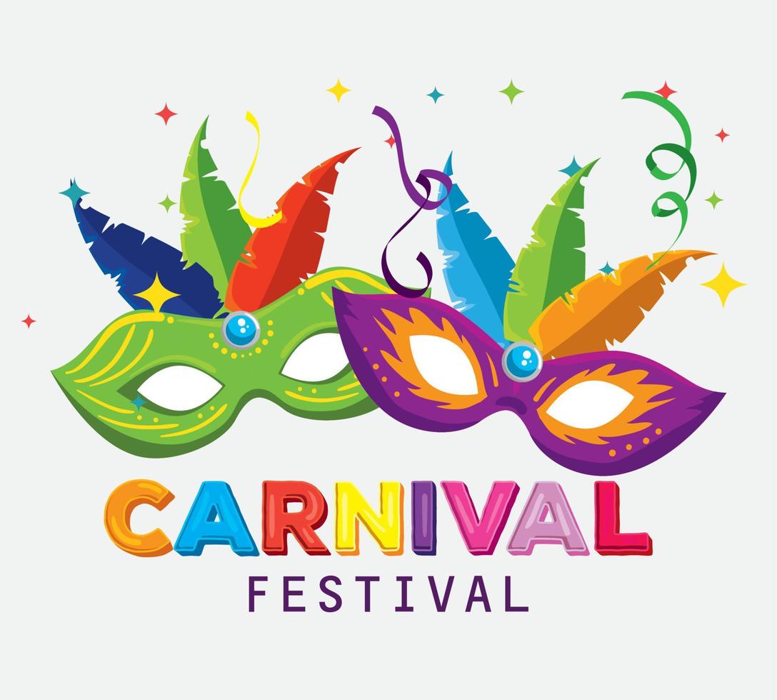 traditional masks with feathers decoration to carnival festival vector