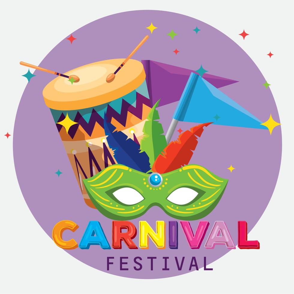 festival mask with feathers decoration and flag to carnival vector