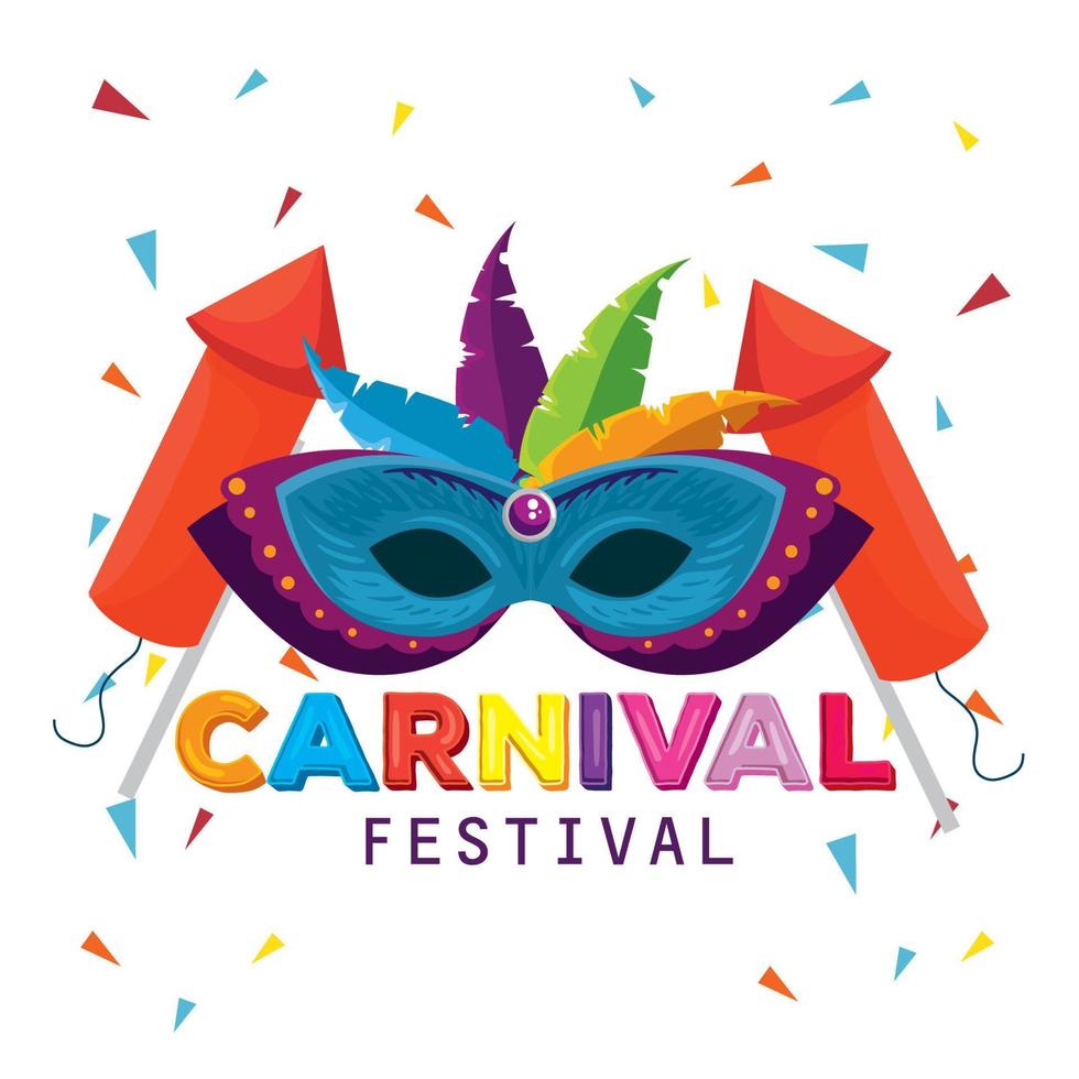 mask with feathers and fireworks to traditional carnival celebration vector