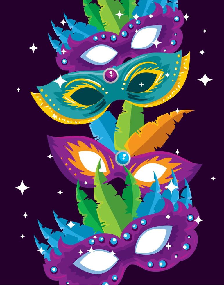 carnival masks with feathers decoration to traditional festival vector
