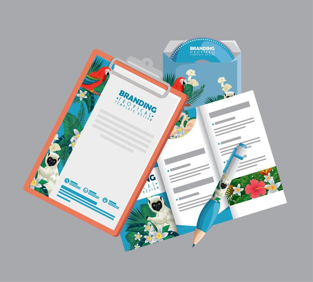 tropical clipboard with business brochure and paper vector