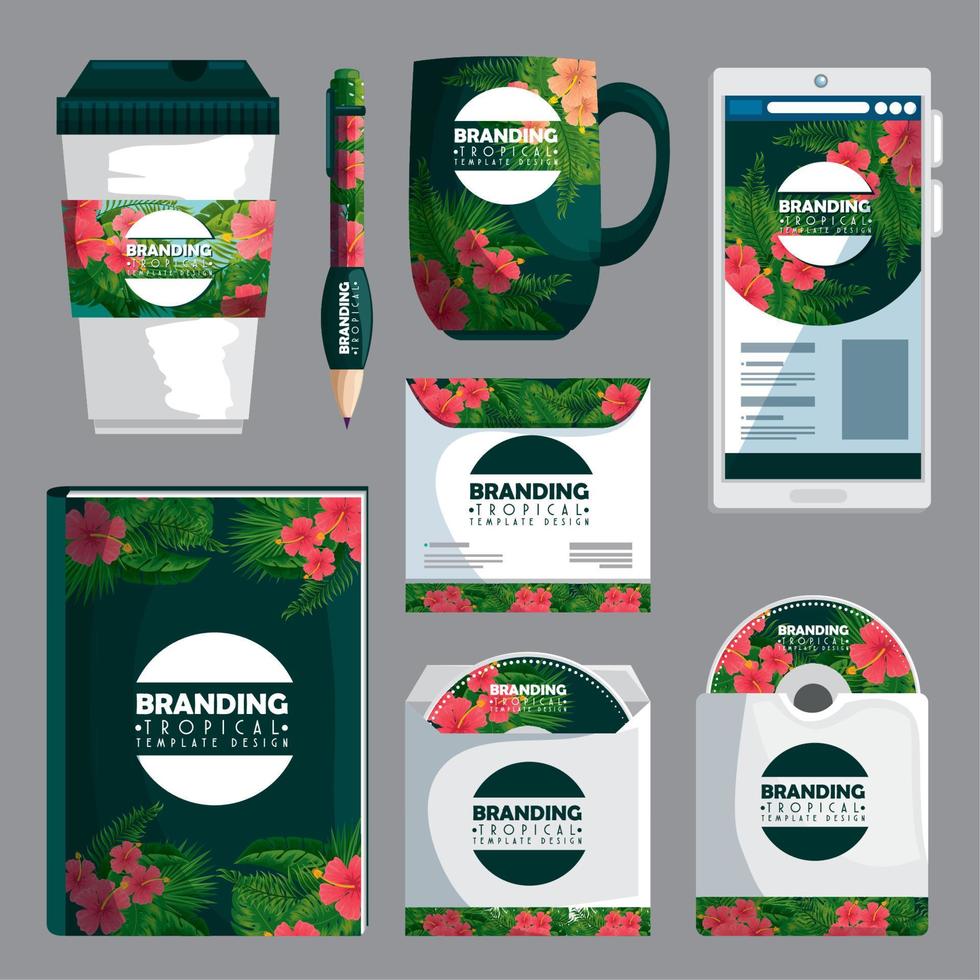set of branding tropical product how books and cd envelope vector
