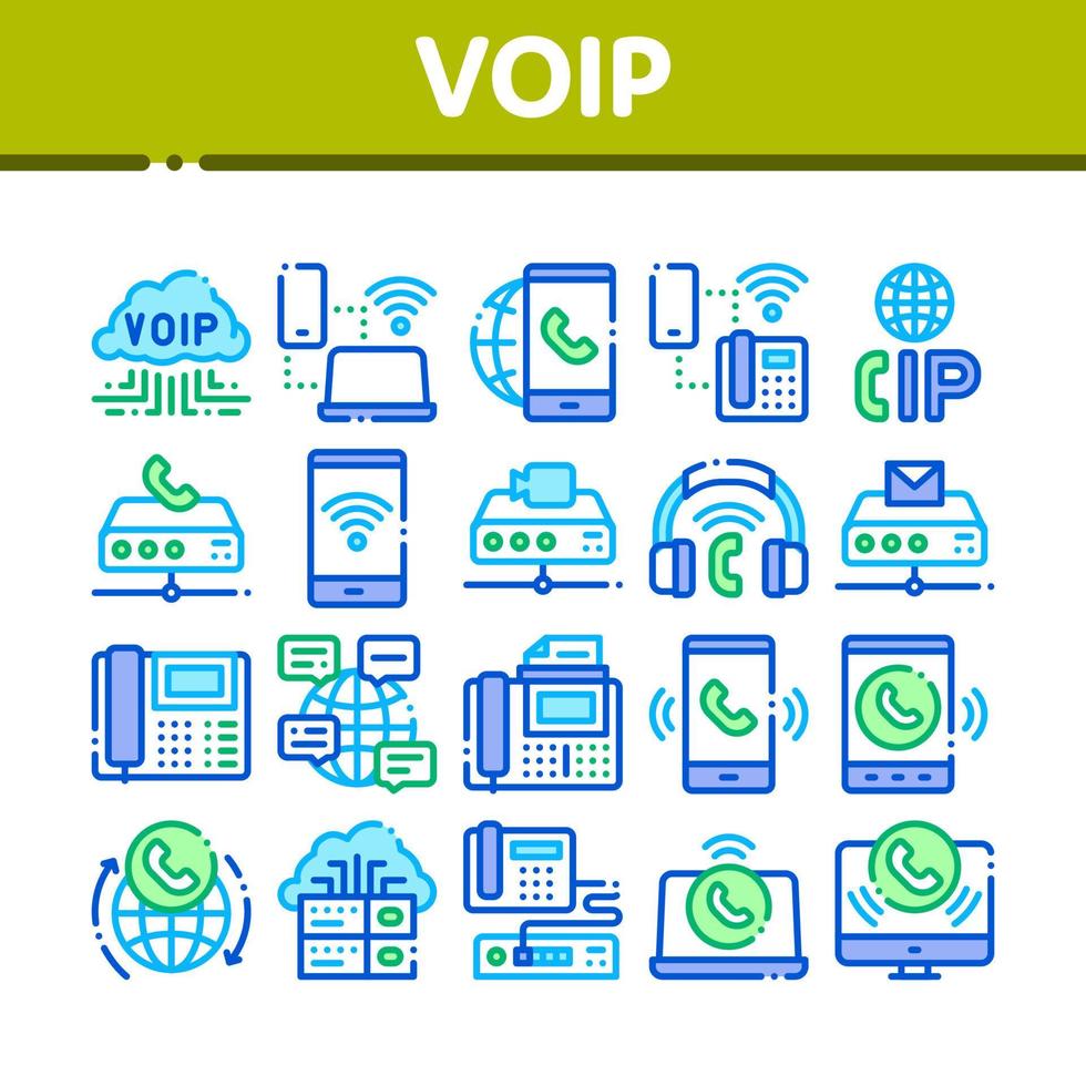 Voip Calling System Collection Icons Set Vector