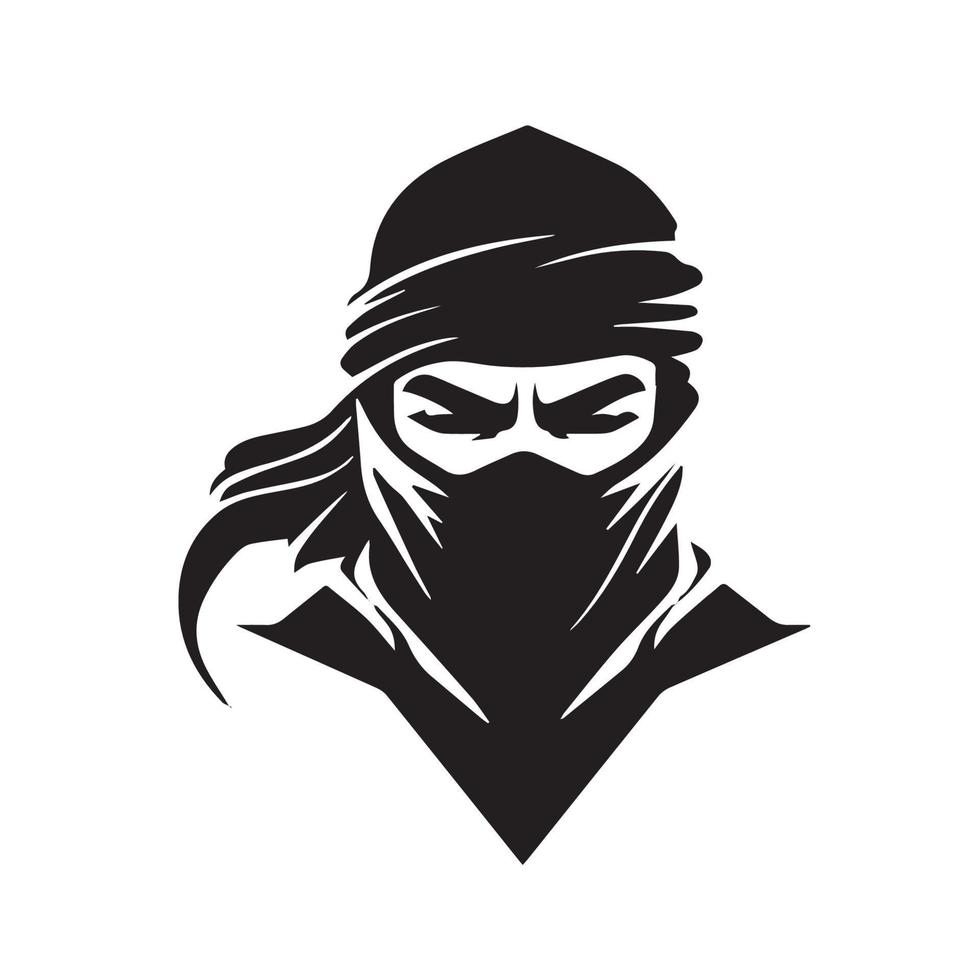 Ninja vector icon. Simple minimal logo of hooded assassin. Isolated japanese warrior idea of stealth