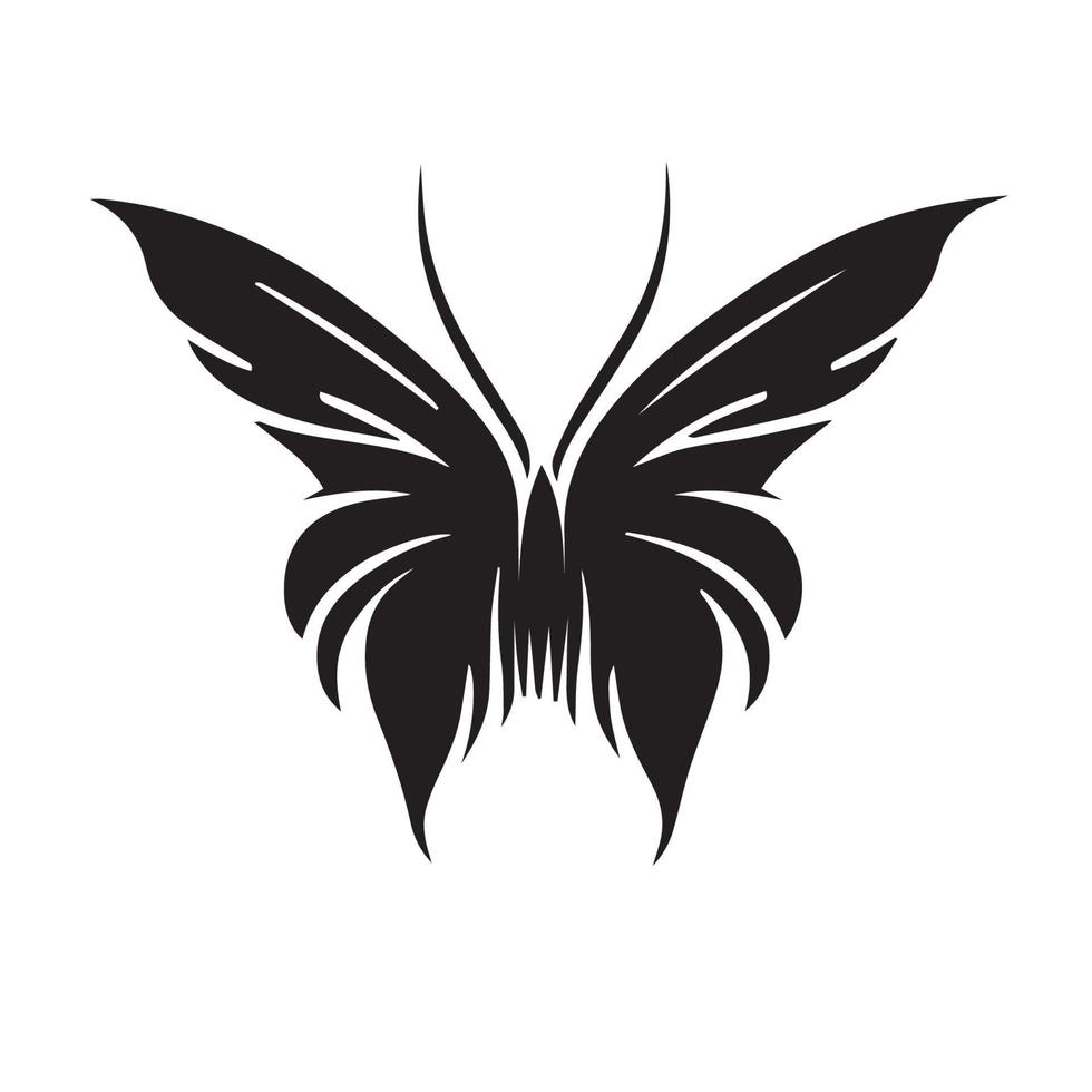 Butterfly minimal black and white vector icon. Beautiful tattoo silhouette. Sketch of winged animal.