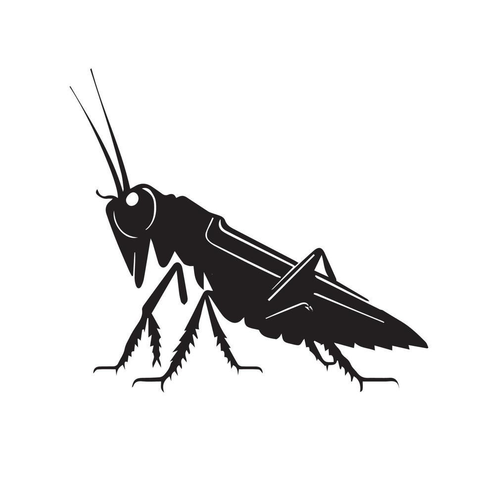 saltamontes icono de vector blanco y negro. ilustración de error simple mínima. insecto silueta negra