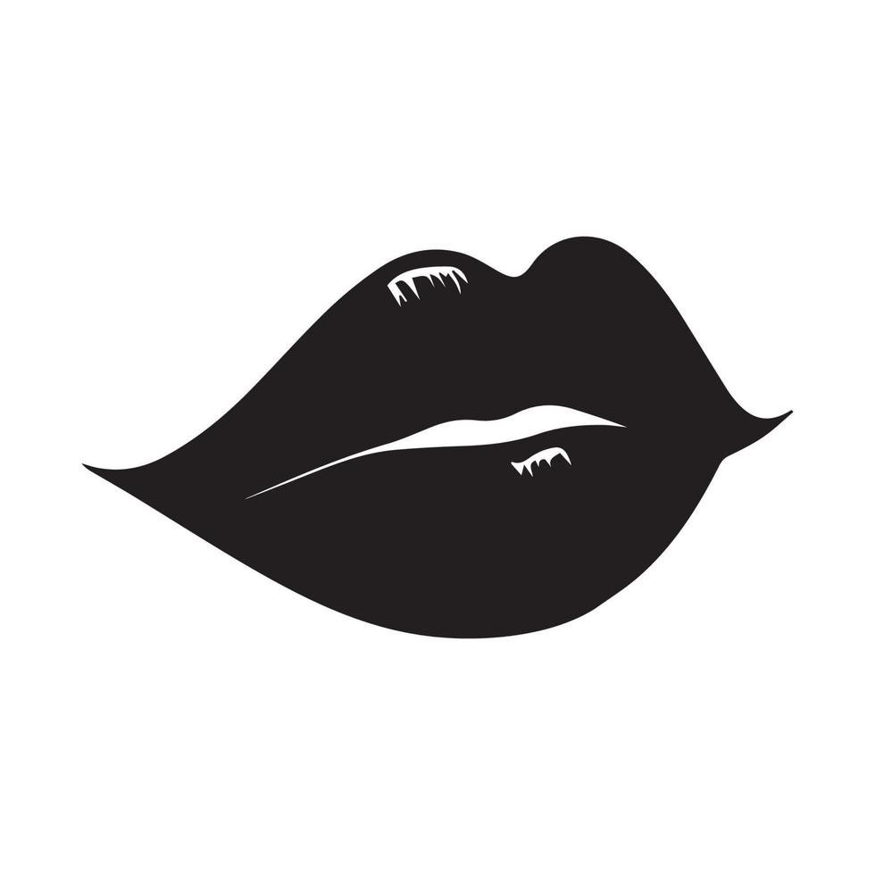 Lips black and white vector icon. Minimal modern beauty logo. Clean isolated taste of love.