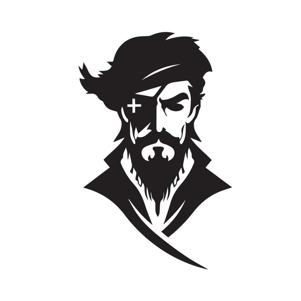 Pirate head minimal modern icon. Simple black and white vector illustration of angry captain.