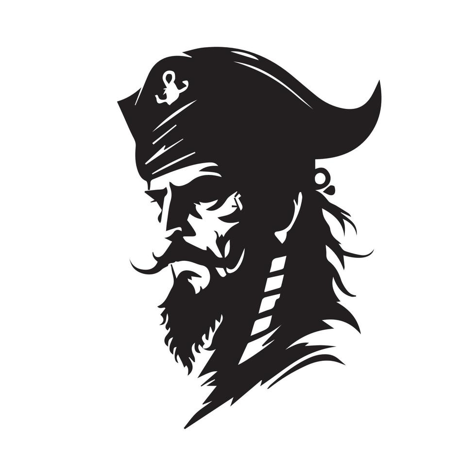 Pirate head minimal modern icon. Simple black and white vector illustration of angry captain.