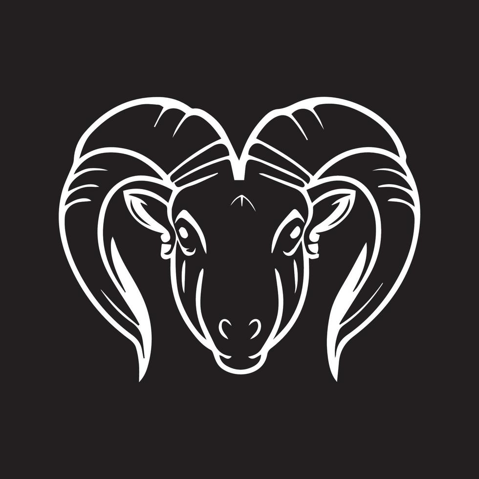 Ram vector icon. Minimal modern black and white illustration of sheep head. Zodiac sign animal.