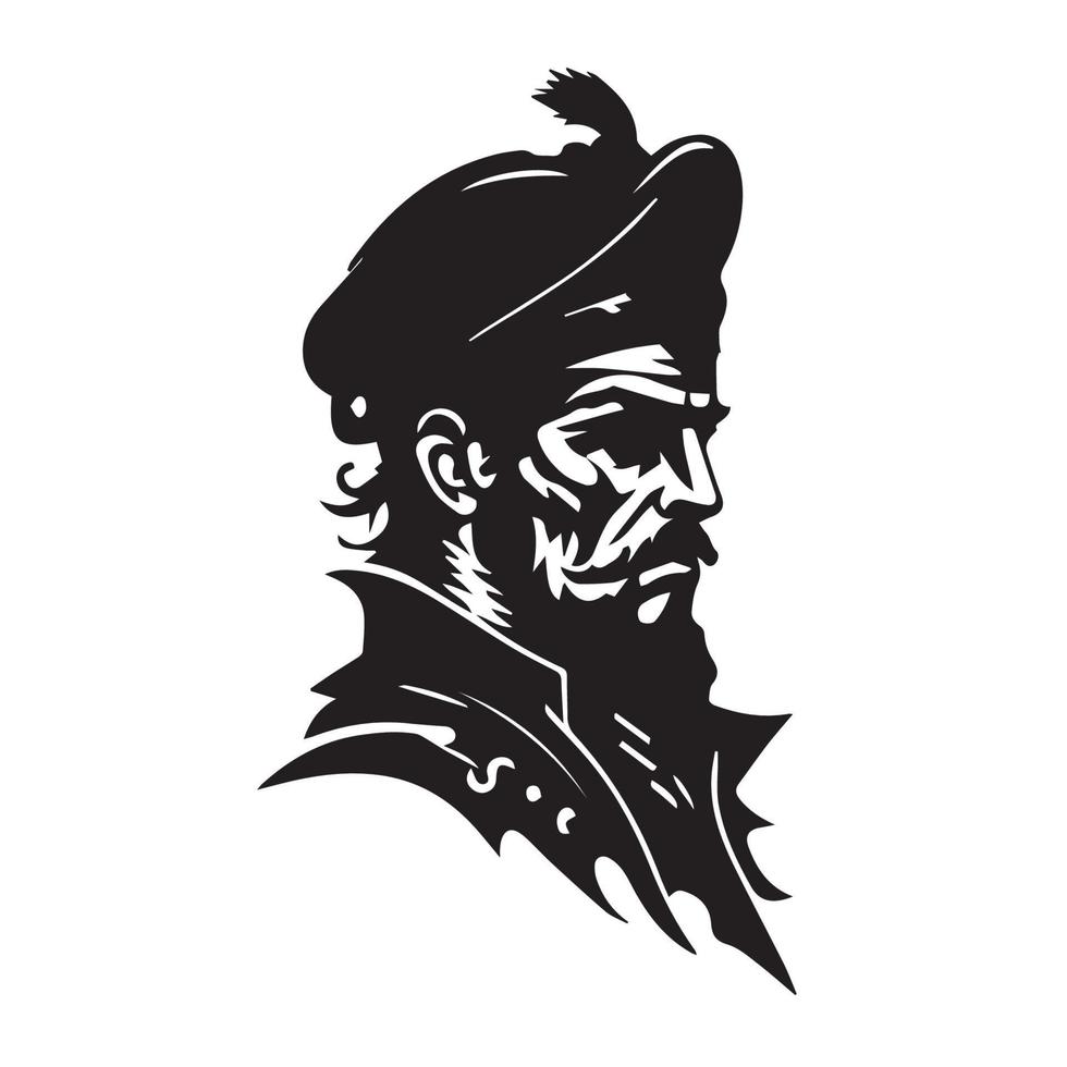 Pirate head minimal modern icon. Simple black and white vector illustration of angry captain.