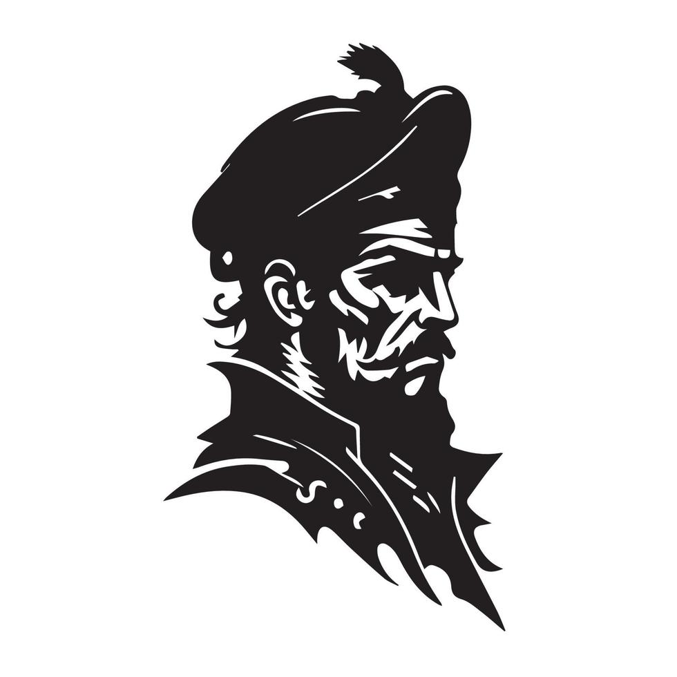 cabeza de pirata mínimo icono moderno. simple ilustración vectorial en blanco y negro del capitán enojado. vector