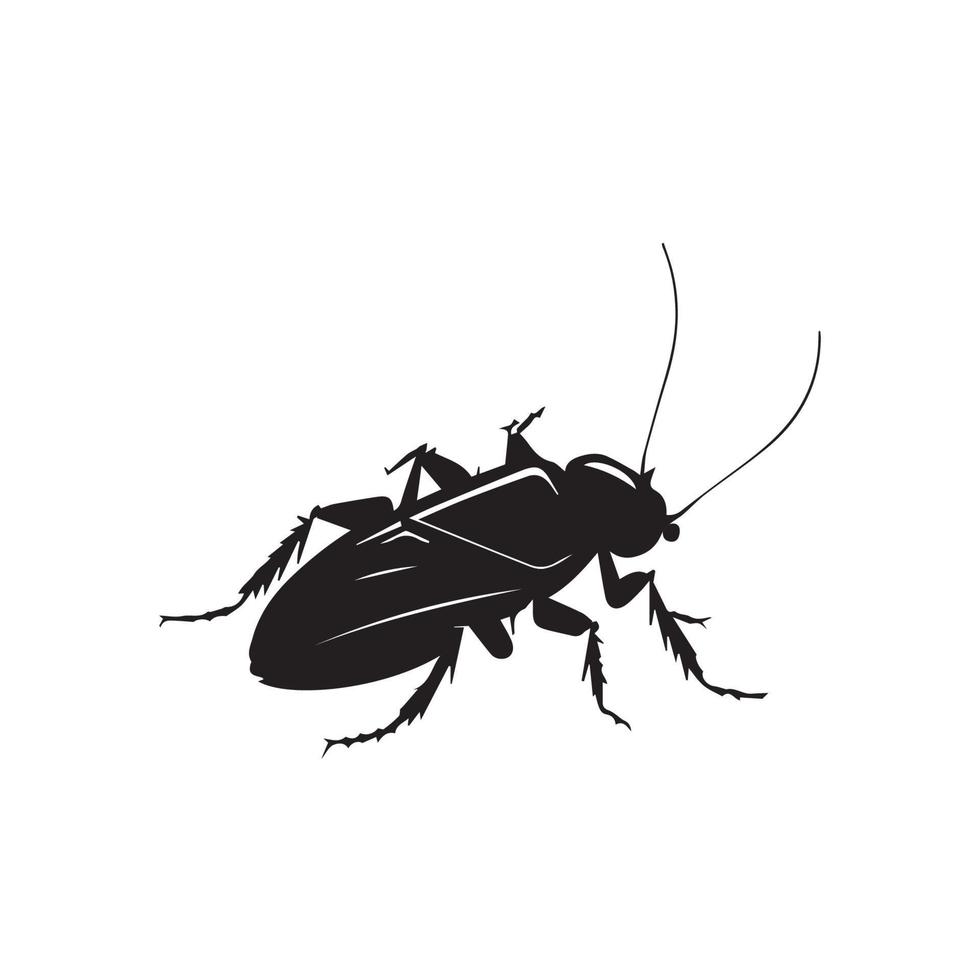 Cockroach, black and white vector icon. Pest control logo. Creepy bug with wings.