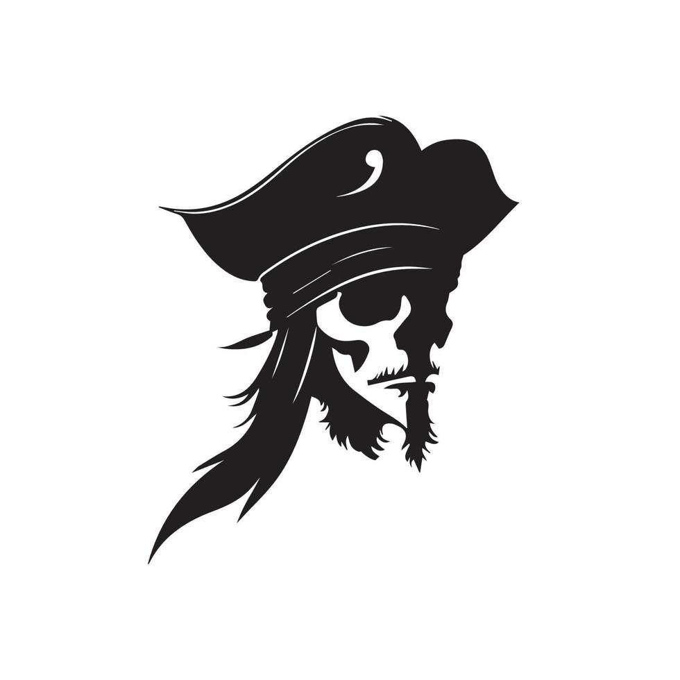 cabeza de pirata mínimo icono moderno. simple ilustración vectorial en blanco y negro del capitán enojado. vector