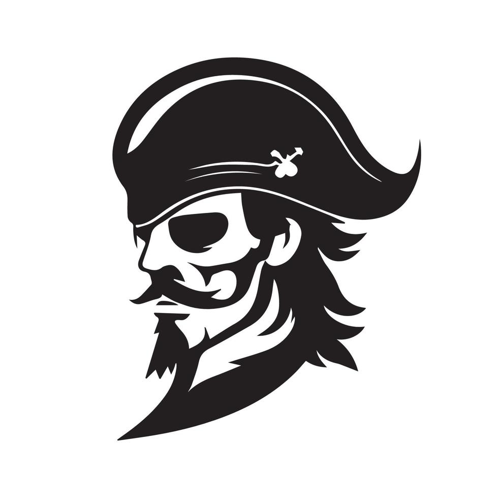 Pirate head minimal modern icon. Simple black and white vector illustration of angry captain.