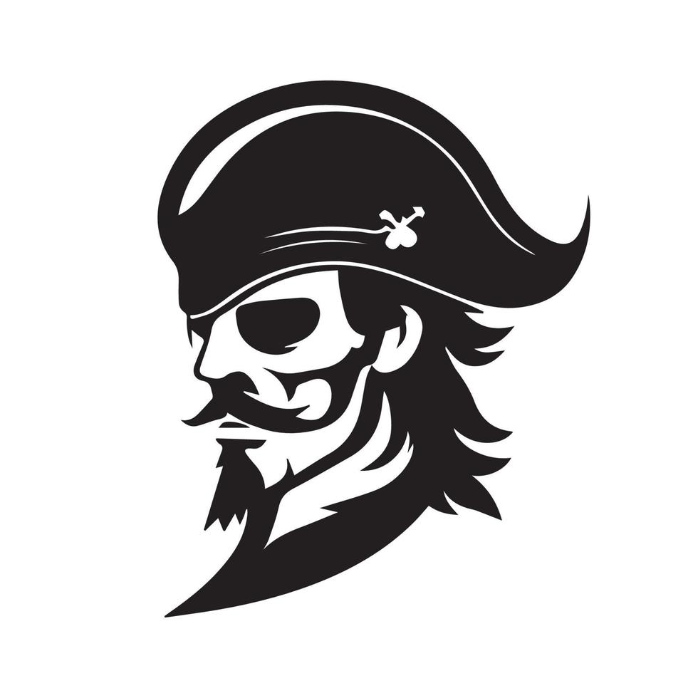 cabeza de pirata mínimo icono moderno. simple ilustración vectorial en blanco y negro del capitán enojado. vector