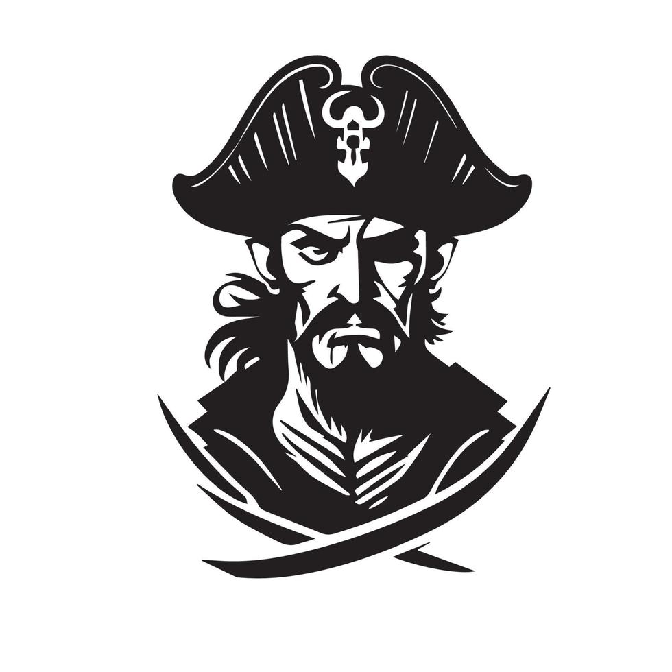 Pirate head minimal modern icon. Simple black and white vector illustration of angry captain.