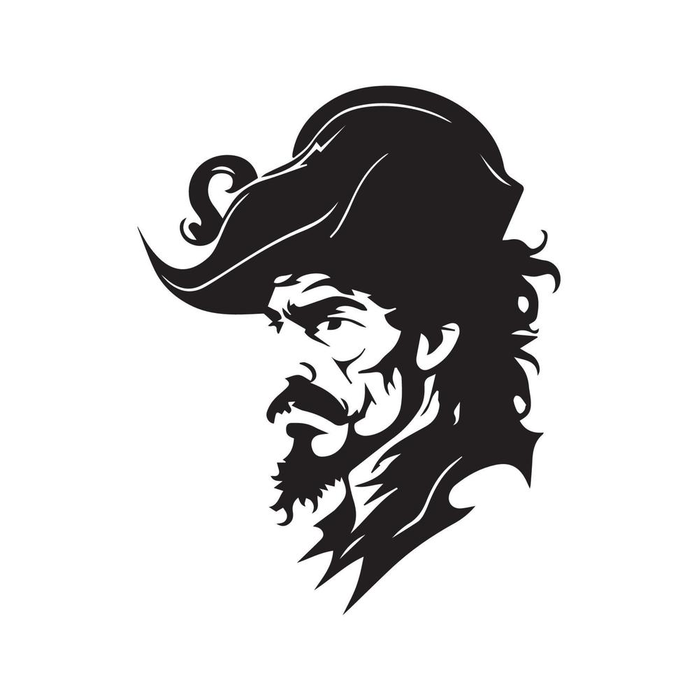 Pirate head minimal modern icon. Simple black and white vector illustration of angry captain.