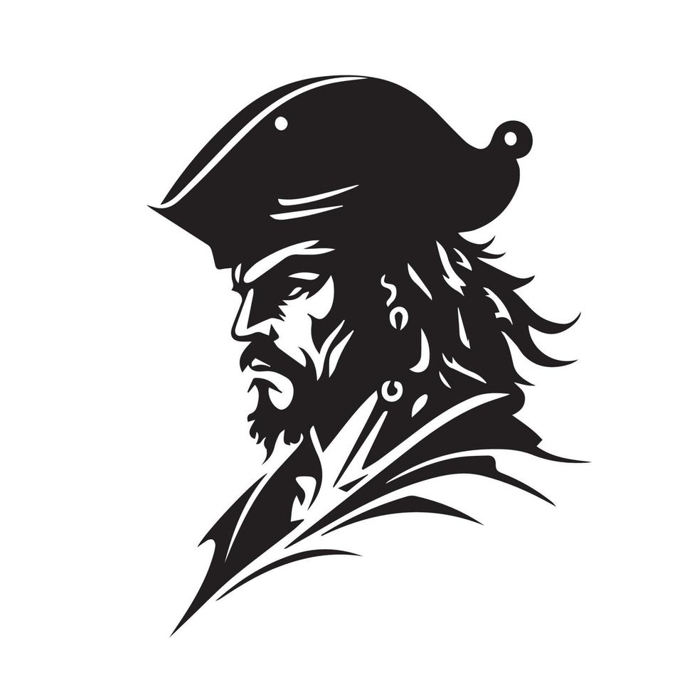 Pirate head minimal modern icon. Simple black and white vector illustration of angry captain.