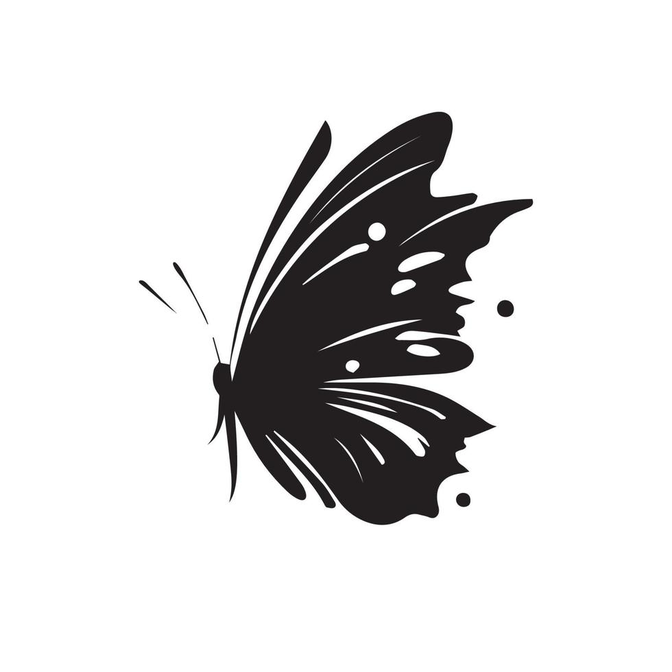 Butterfly minimal black and white vector icon. Beautiful tattoo silhouette. Sketch of winged animal.