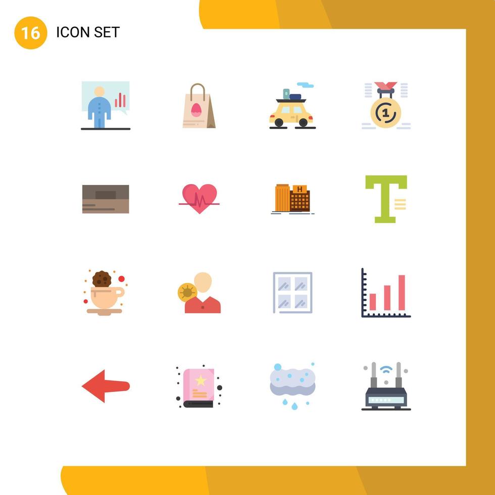 16 Universal Flat Color Signs Symbols of win position egg medal vehicle Editable Pack of Creative Vector Design Elements
