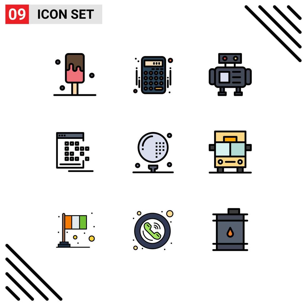 Filledline Flat Color Pack of 9 Universal Symbols of ball activities science record network Editable Vector Design Elements