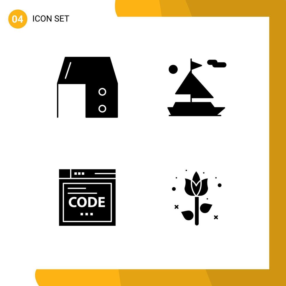 4 User Interface Solid Glyph Pack of modern Signs and Symbols of bureau internet office desk boat coding Editable Vector Design Elements