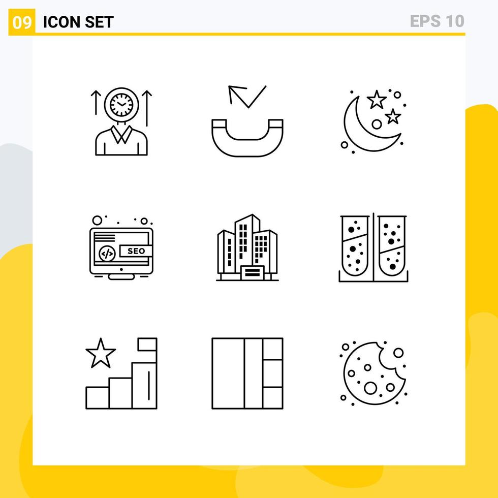 Modern Set of 9 Outlines and symbols such as apartment marketing moon online desktop Editable Vector Design Elements