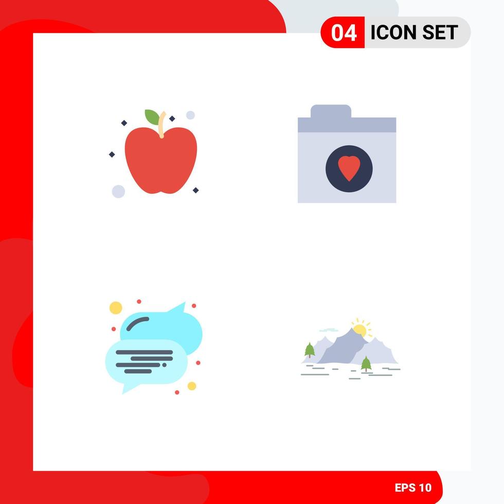 4 Universal Flat Icon Signs Symbols of apple mountain favorite bubble landscape Editable Vector Design Elements