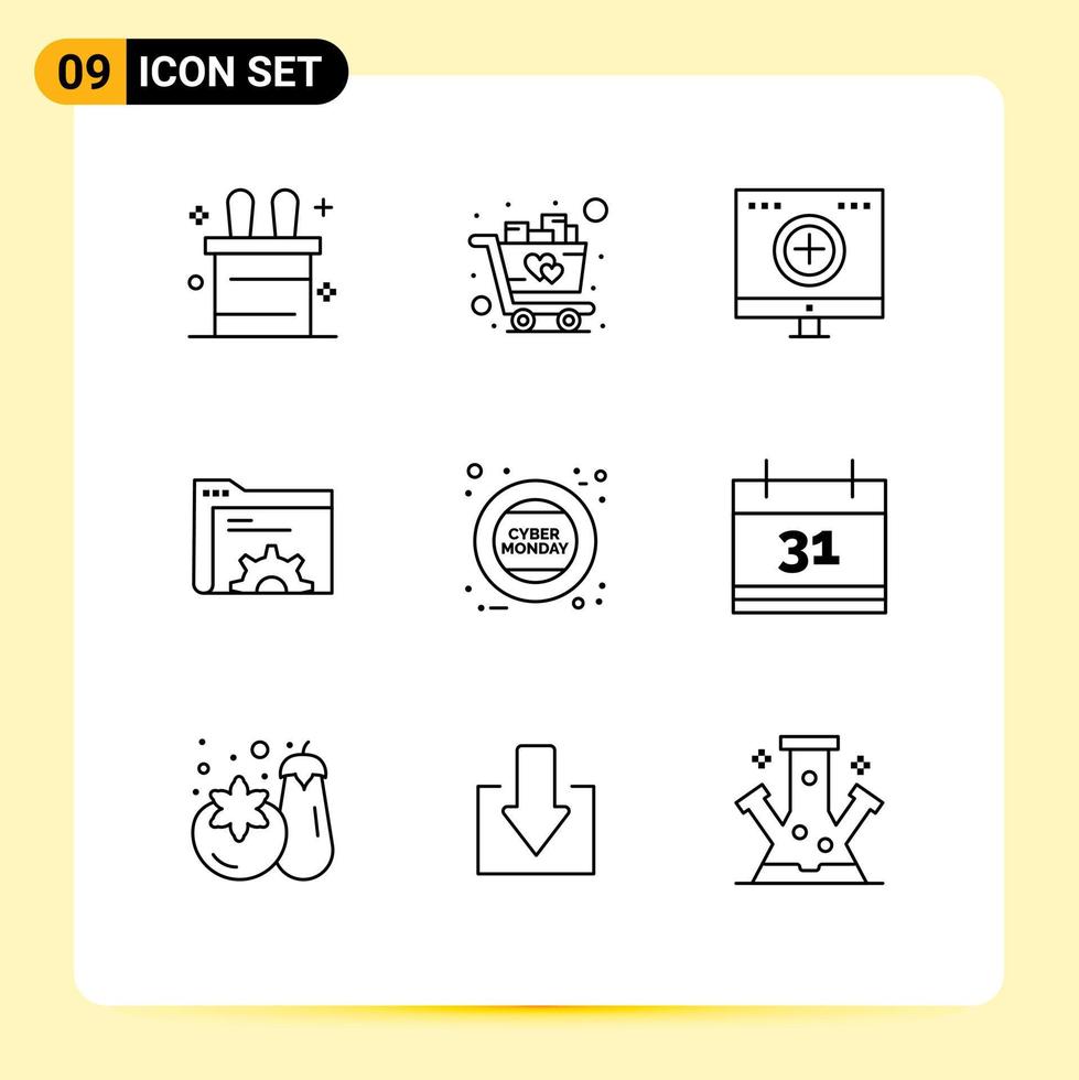 9 User Interface Outline Pack of modern Signs and Symbols of monday cyber hospital server data Editable Vector Design Elements