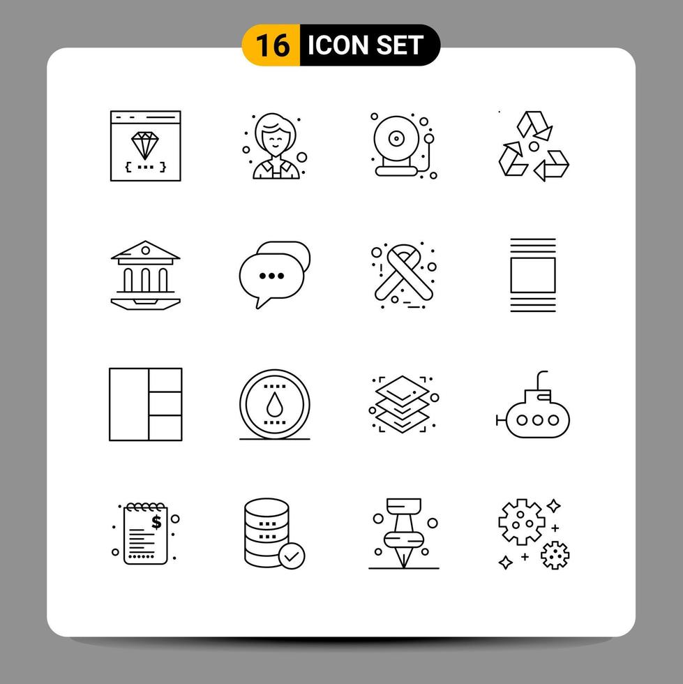 16 Universal Outlines Set for Web and Mobile Applications internet garbage school environment eco Editable Vector Design Elements