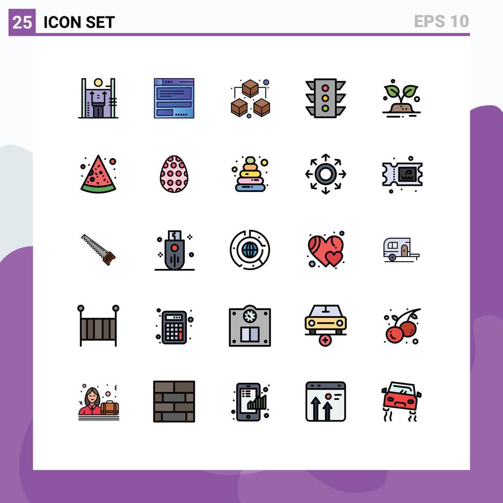 paquete de 25 signos y símbolos modernos de colores planos de línea rellena para medios de impresión web, como elementos de diseño de vectores editables de luz de señal de código de navegación verde