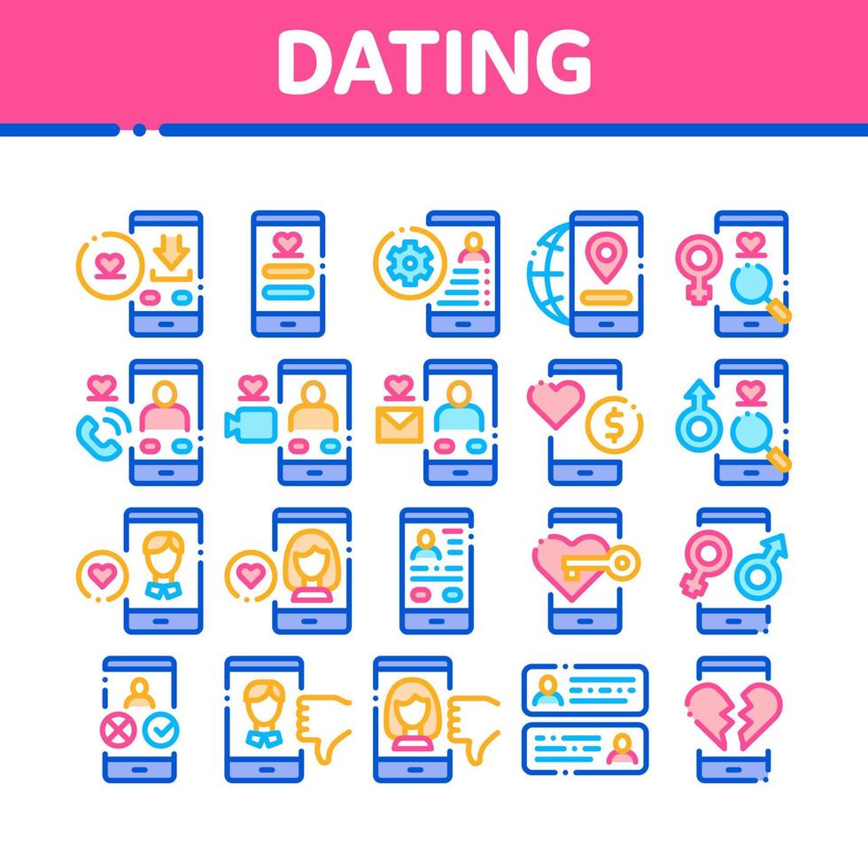 Dating App Collection Elements Icons Set Vector